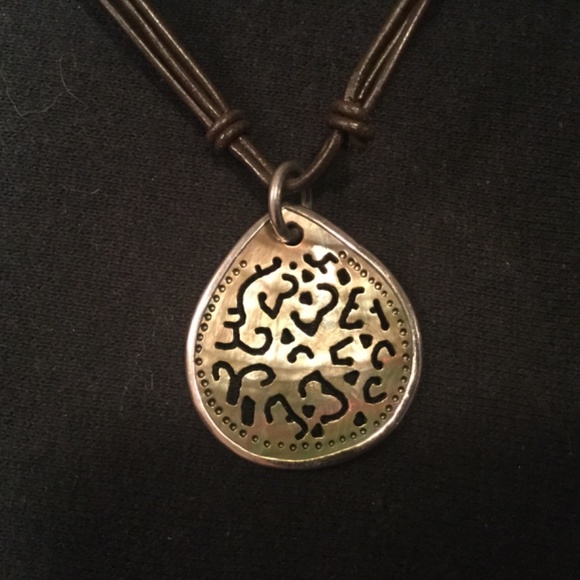 Silpada Carved abalone shell pendant on brown cord - Picture 2 of 3